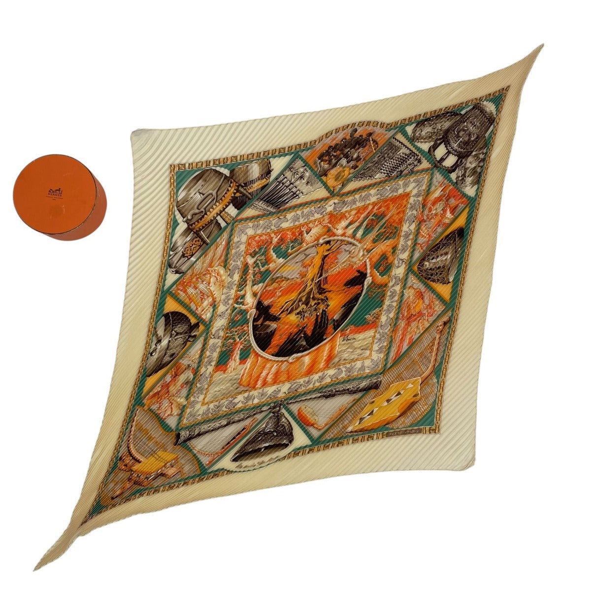 Hermes Scarf Pleats Au Son du Tam to the Sound of Silk Beige