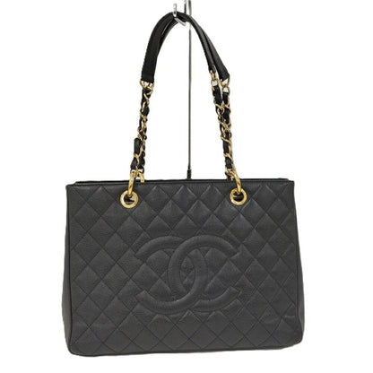 Chanel Grand Shopping Tote GST Chain Quilted Caviar Leather Black