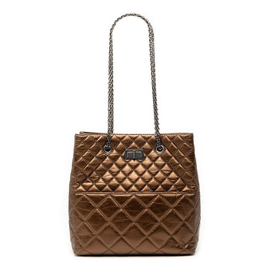 Chanel 2.55 Quilted Chain Shoulder Bag Bronze Brown Leather