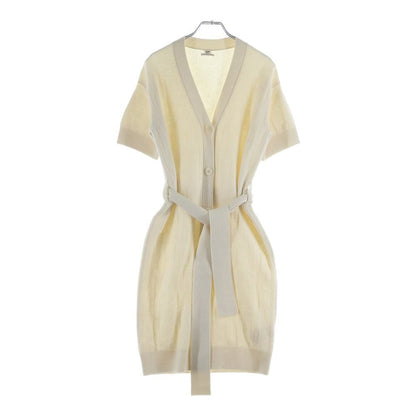 Hermes Logo Short Sleeve Long Knit Cardigan White