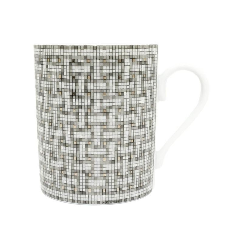 Hermes Mug Mosaic 24 Platinum Silver Color White Pottery Tableware