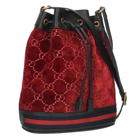 Gucci GG Patterned Velvet Bucket Shoulder Bag