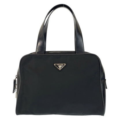 Prada Tessuto Black Silver Nylon Leather Handbag