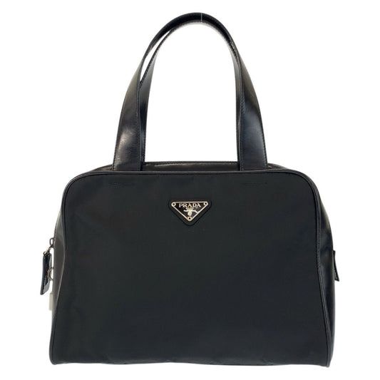 Prada Tessuto Black Silver Nylon Leather Handbag