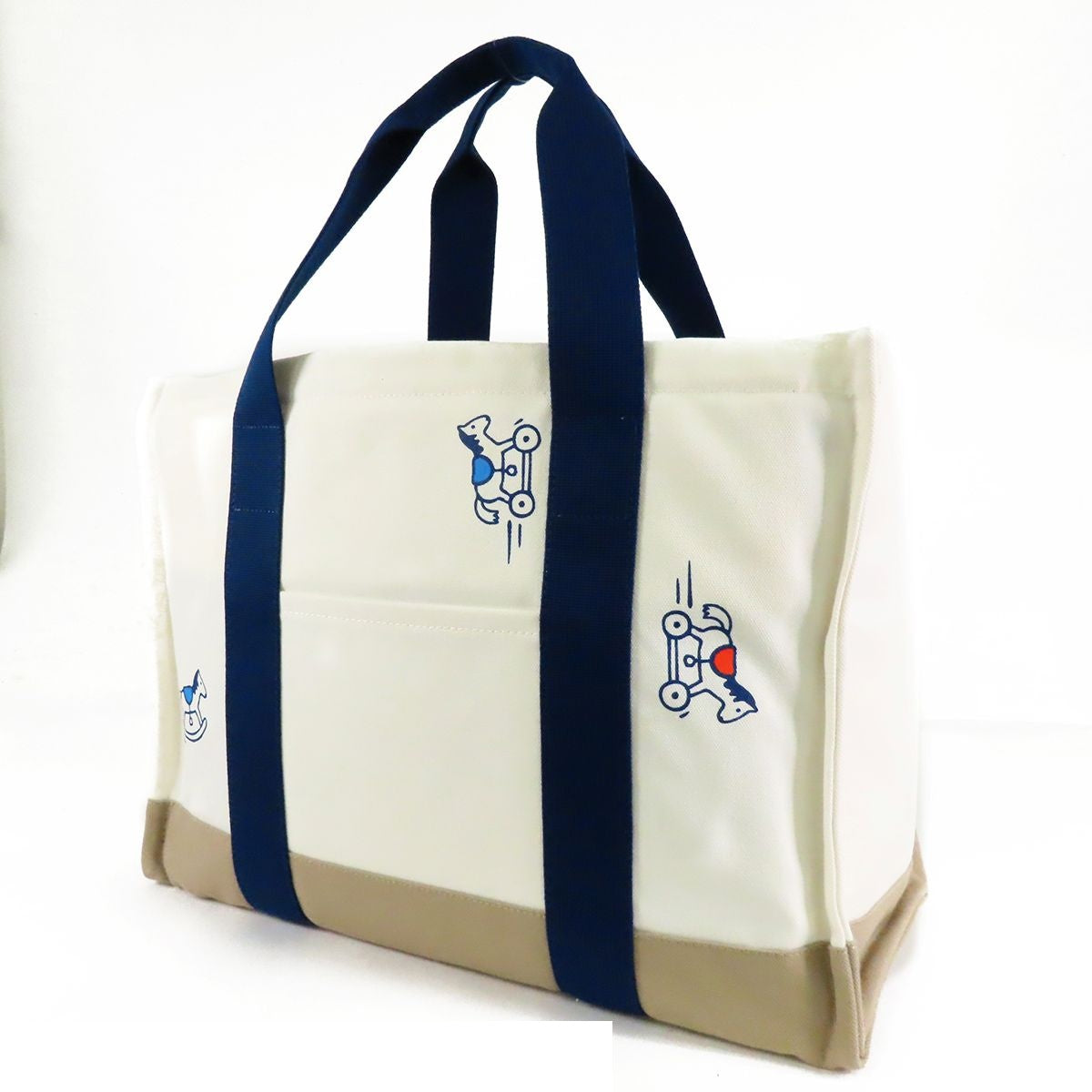 Hermes Adada Blue Marine Ivory Silver Cotton Mothers Tote Bag — view 2