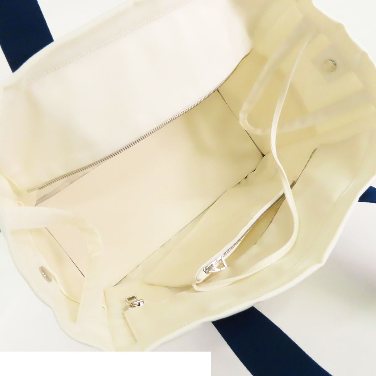 Hermes Adada Blue Marine Ivory Silver Cotton Mothers Tote Bag — view 6