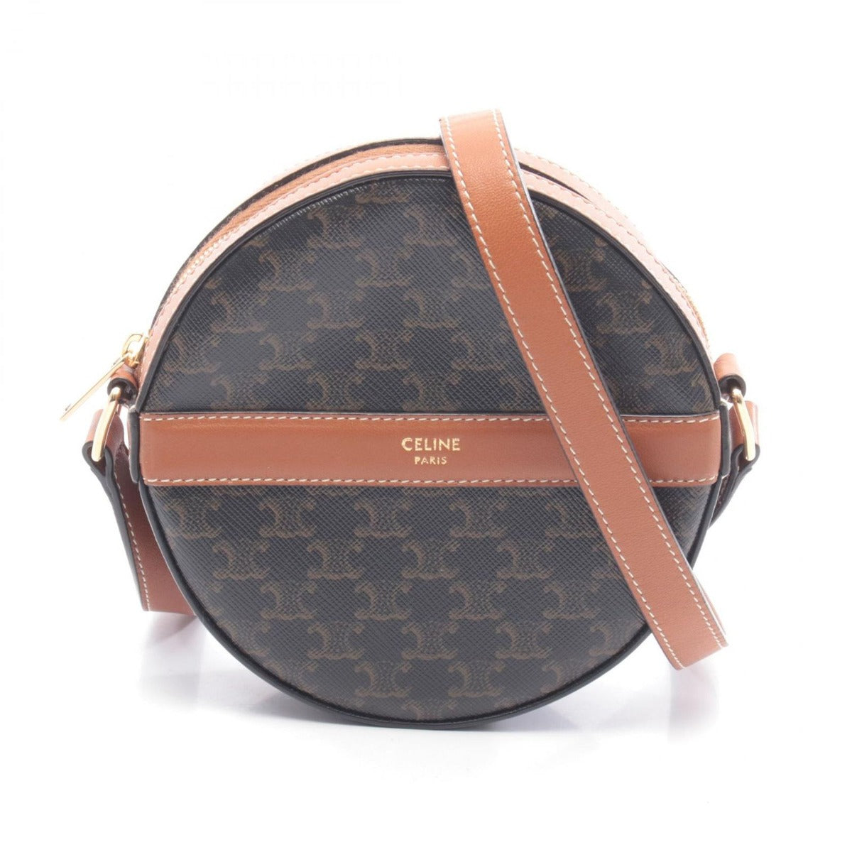 Celine Shoulder Bag Round Purse Triomphe Black Brown Canvas