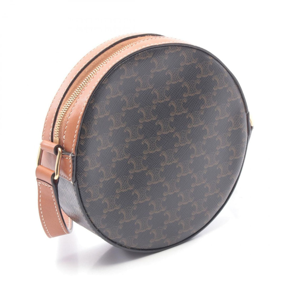 Celine Shoulder Bag Round Purse Triomphe Black Brown Canvas — view 2