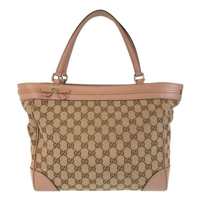 Gucci Mayfair Beige Pink GG Canvas Leather Tote Bag