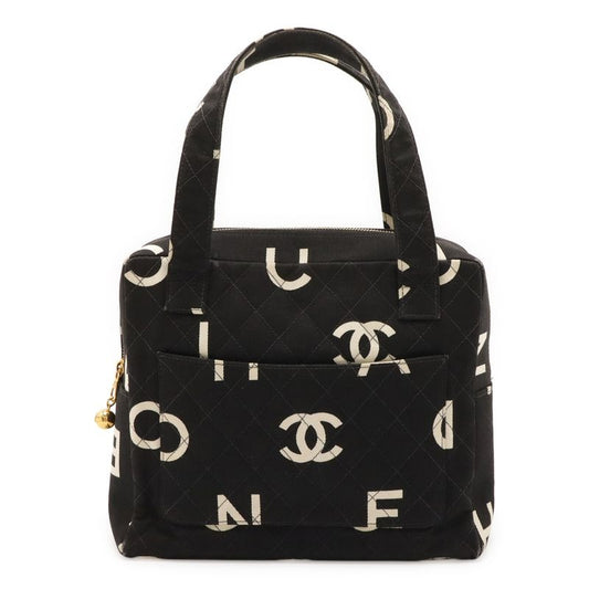 Chanel Logo Print Tote Canvas Black Ivory White