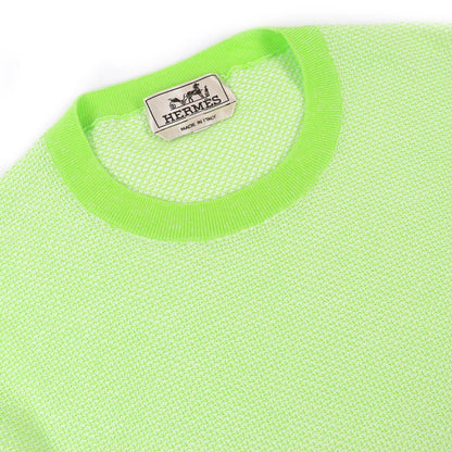Hermes 100% Cotton Crew Neck Bicolor Short Sleeve Knit Light Green Blue — view 3