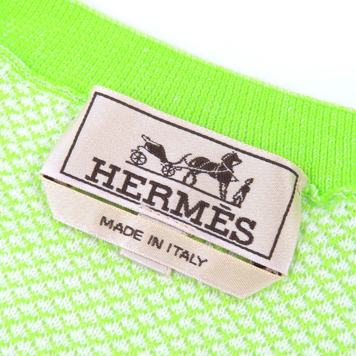 Hermes 100% Cotton Crew Neck Bicolor Short Sleeve Knit Light Green Blue — view 4
