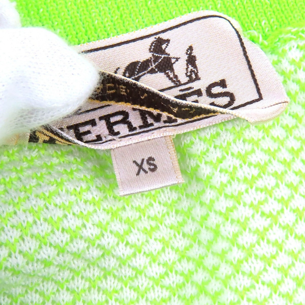 Hermes 100% Cotton Crew Neck Bicolor Short Sleeve Knit Light Green Blue — view 5