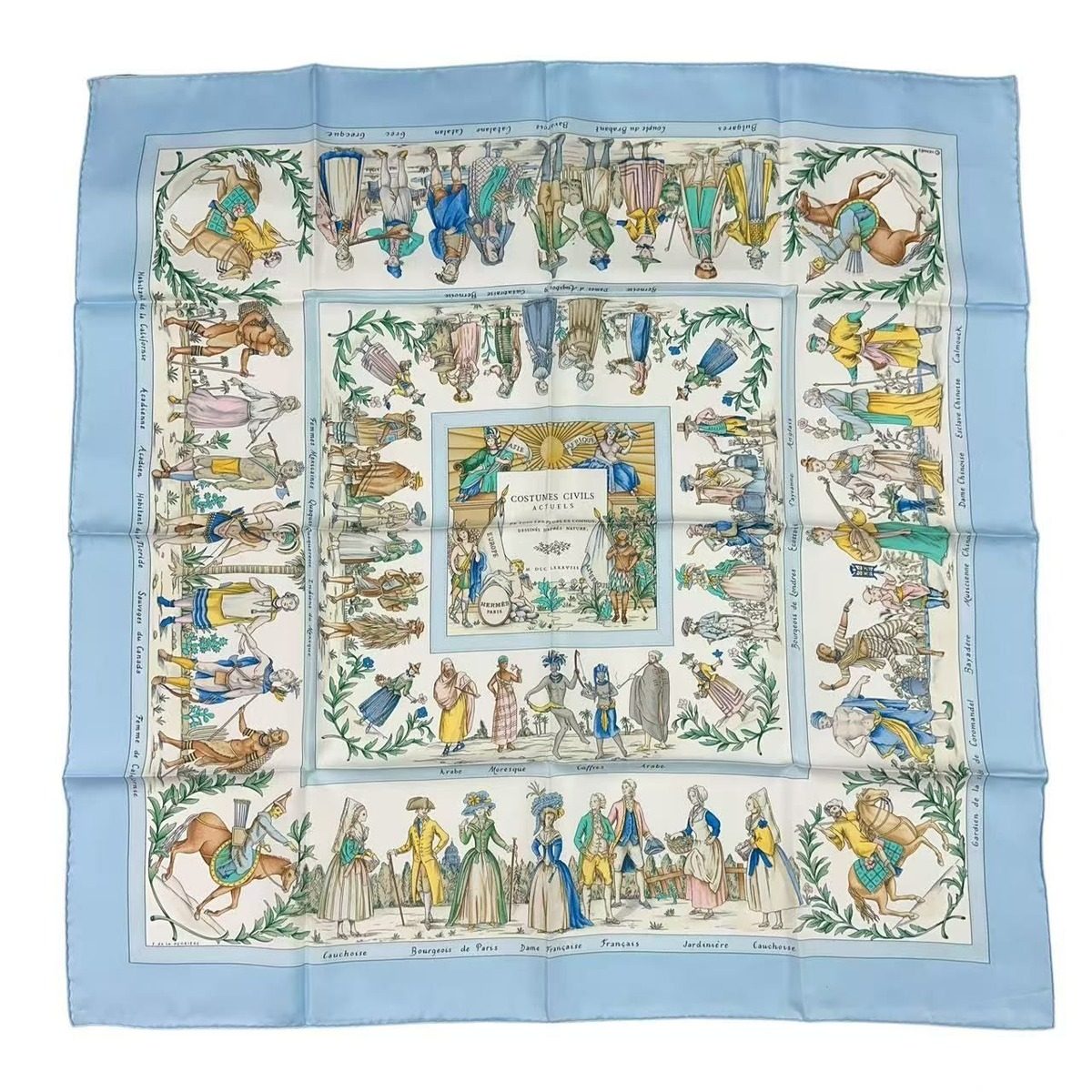 Hermes Scarf Silk Carre 90 Costumes Civils Actuels Modern Citizen Blue
