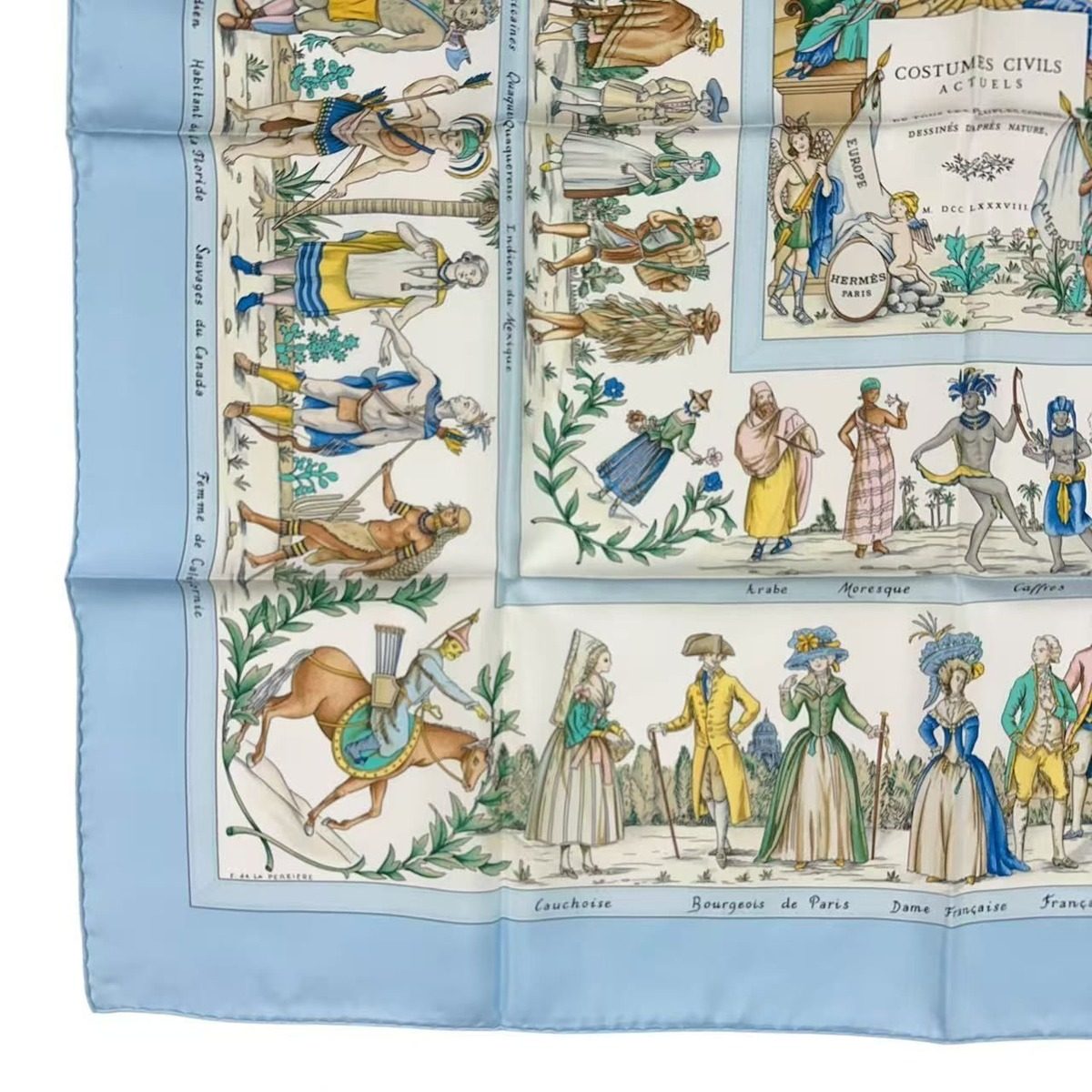 Hermes Scarf Silk Carre 90 Costumes Civils Actuels Modern Citizen Blue — view 4