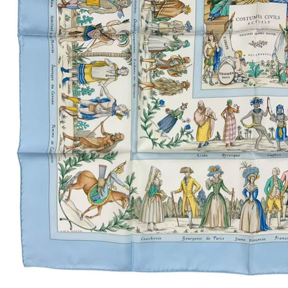 Hermes Scarf Silk Carre 90 Costumes Civils Actuels Modern Citizen Blue — view 4