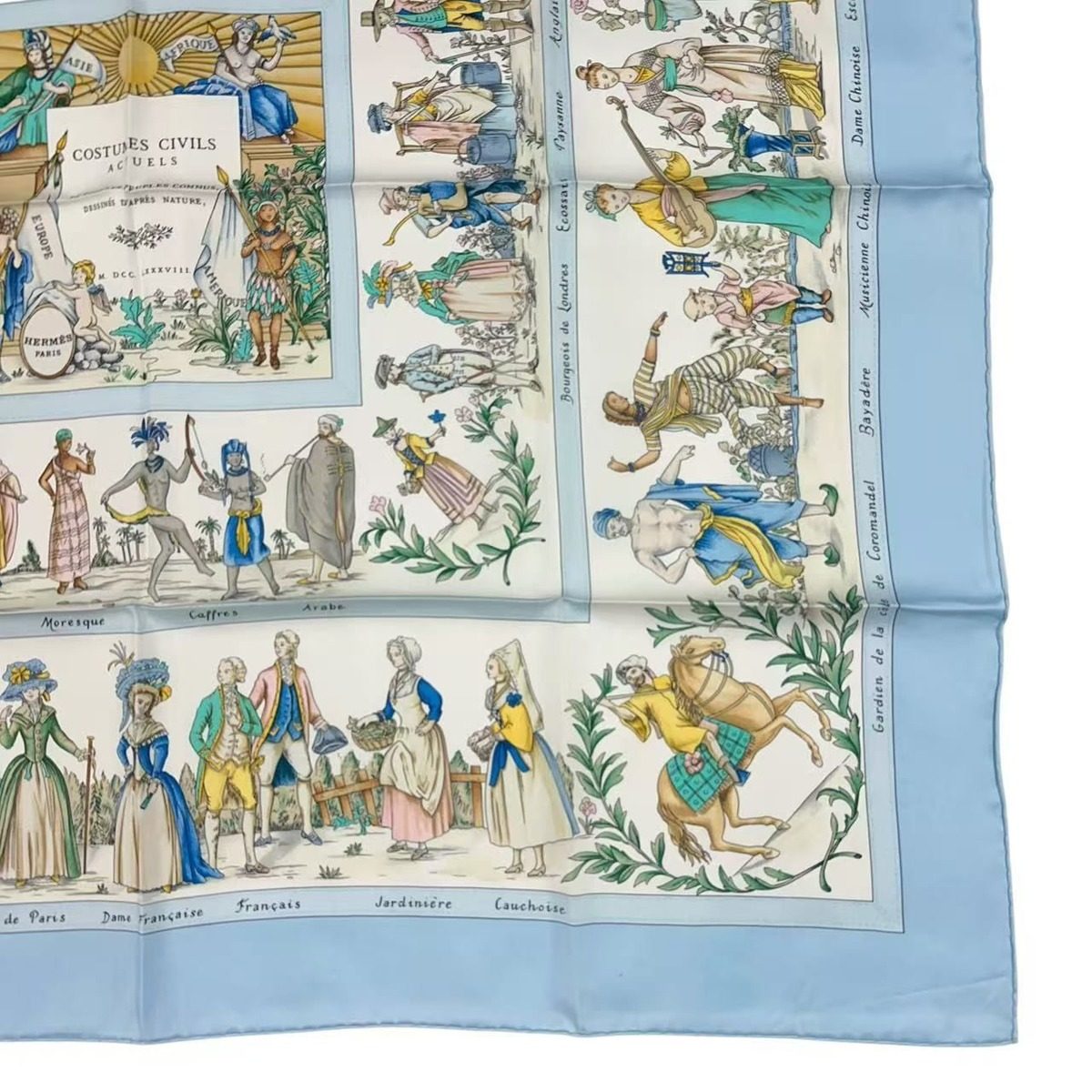 Hermes Scarf Silk Carre 90 Costumes Civils Actuels Modern Citizen Blue — view 5