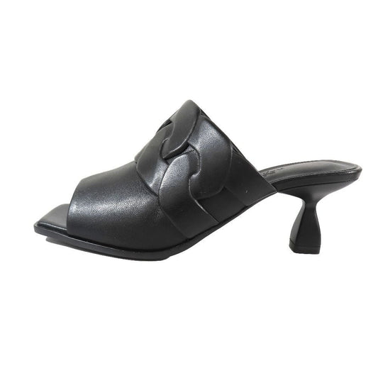 Hermes Hanna 95 Chene Gourmet Motif Leather Sandals Shoes Black