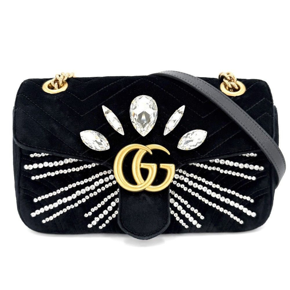 Gucci Shoulder Bag GG Marmont Quilted Small Chain Bijoux Crossbody Heart Velvet