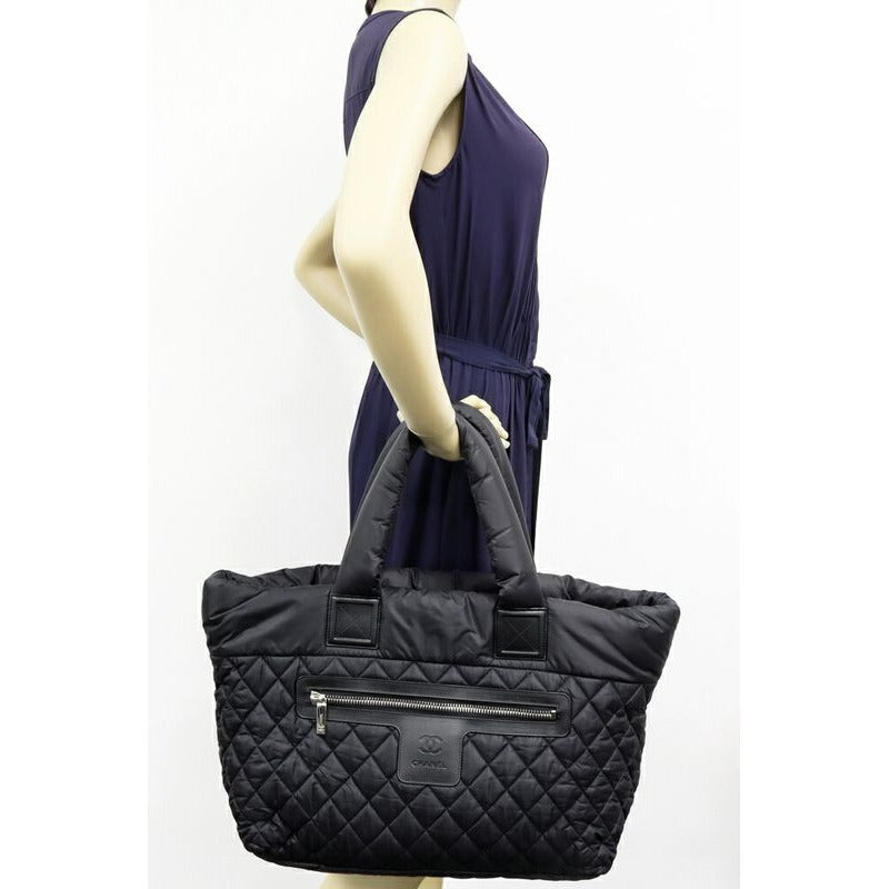 Chanel Hand Tote Bag Coco Cocoon Medium MM Nylon Calf Black Bordeaux — view 2