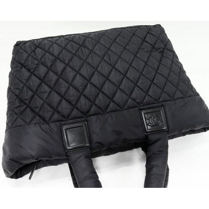Chanel Hand Tote Bag Coco Cocoon Medium MM Nylon Calf Black Bordeaux — view 6