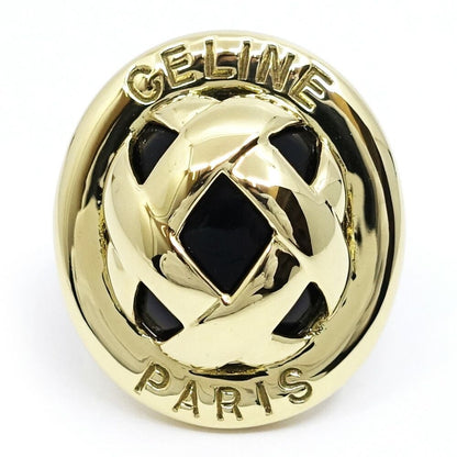 Celine 18K Yellow Gold Logo Onyx Design Ring