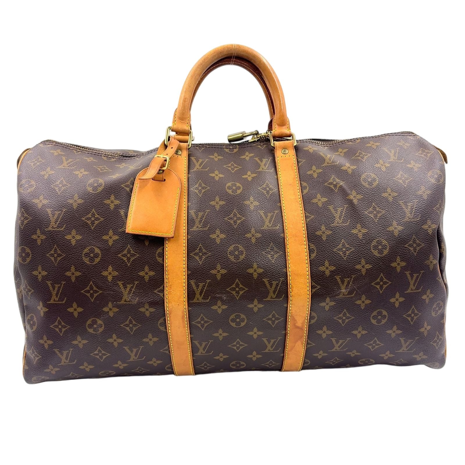 Louis Vuitton Keepall 50 Monogram Leather Brown Boston Bag Gold