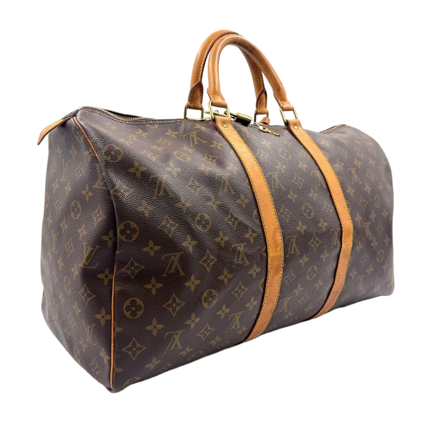 Louis Vuitton Keepall 50 Monogram Leather Brown Boston Bag Gold — view 2