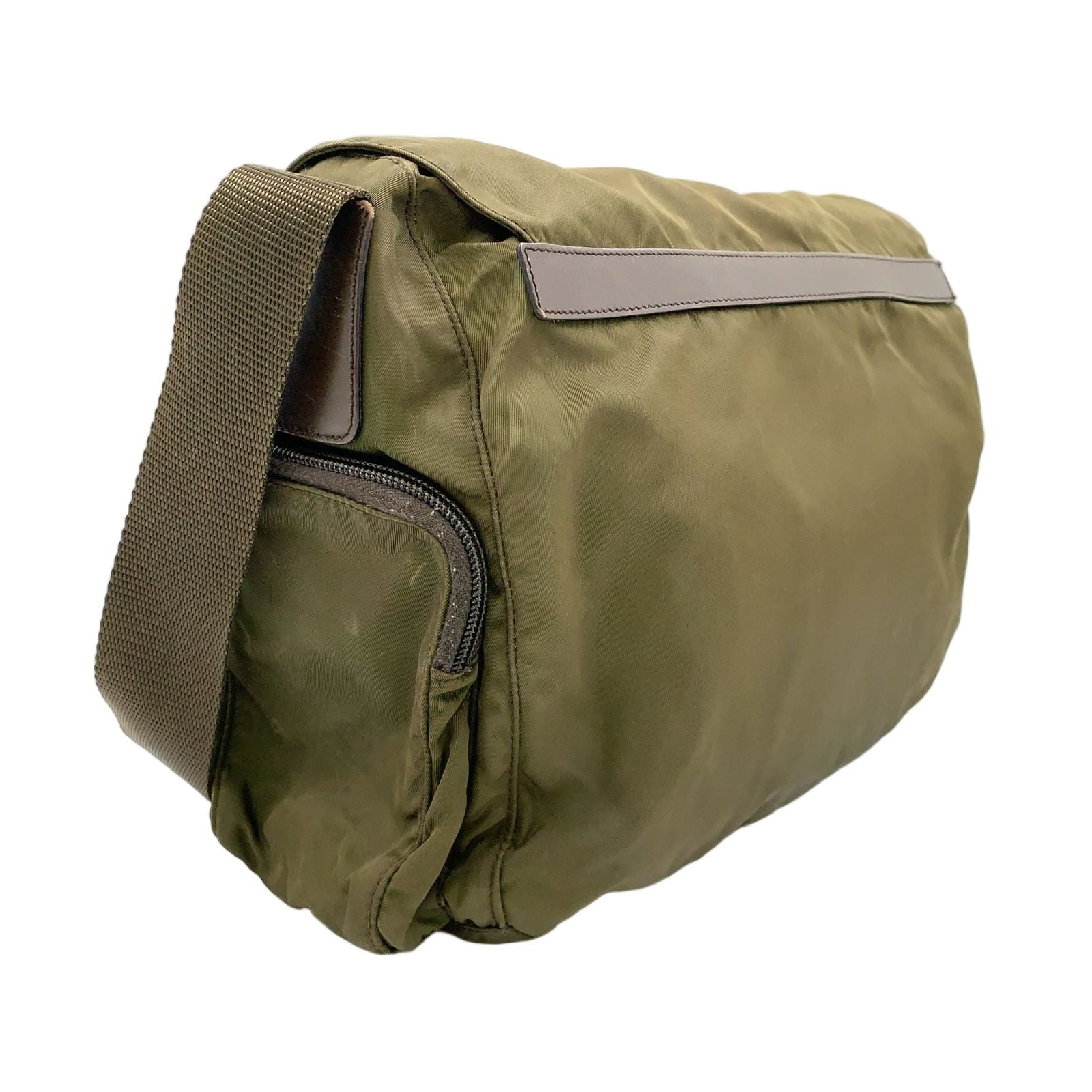 Prada Nylon Khaki Green Shoulder Bag Silver — view 2