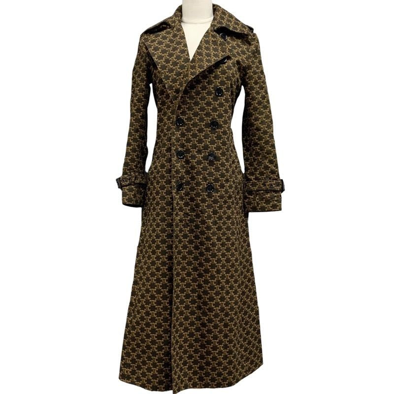 Celine Outerwear Long Coat Trench Triomphe All-over Pattern Cotton Brown