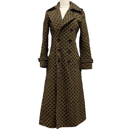 Celine Outerwear Long Coat Trench Triomphe All-over Pattern Cotton Brown
