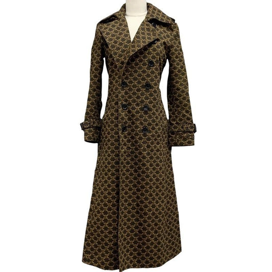 Celine Outerwear Long Coat Trench Triomphe All-over Pattern Cotton Brown