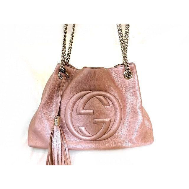 Gucci Shoulder Bag Soho Interlocking G Pink Metallic Chain