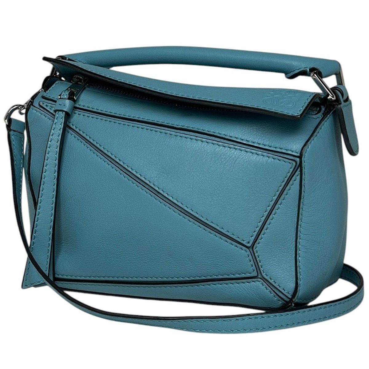 Loewe Puzzle Bag Mini Anag Lambskin 2-Way Handbag Leather Blue