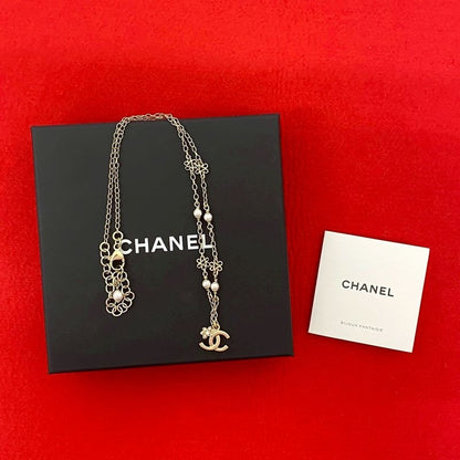 Chanel Coco Mark Faux Pearl Chain Necklace Pendant 23CK