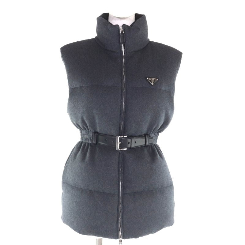 Prada 24 AW 29 S131 100% Virgin Wool Triangle Logo Plate Leather Belt Down Vest
