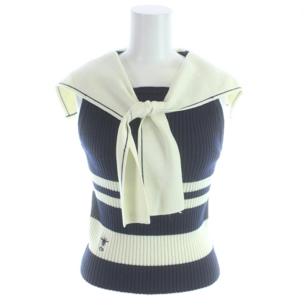 Dior Marinier Sera Color Sweater Knit Sleeveless Vest Ivory Navy MW