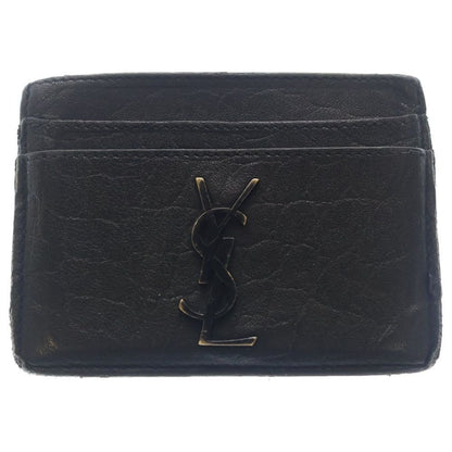 Saint Laurent Yves Cassandra Logo Leather Card Case Black