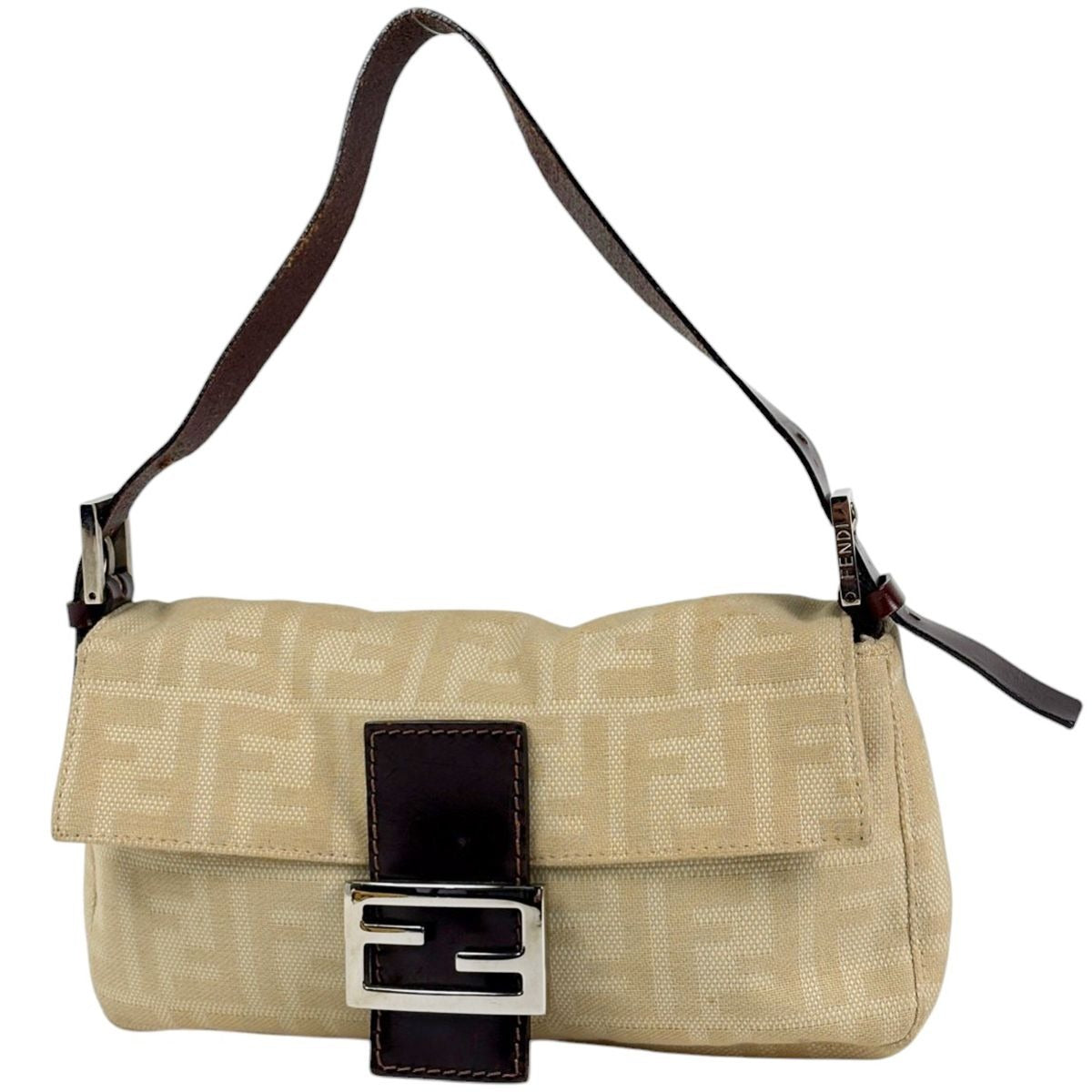 Fendi Zucca Pattern Mamma Bucket Shoulder Bag Canvas Beige