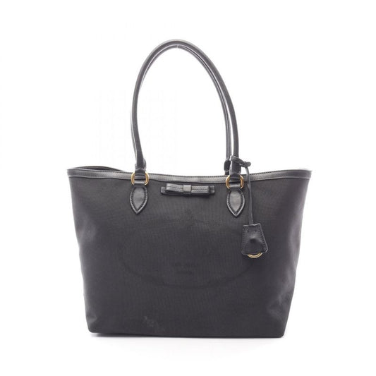 Prada Tote Bag Logo Jacquard 1 Bg158 Black Canvas Leather