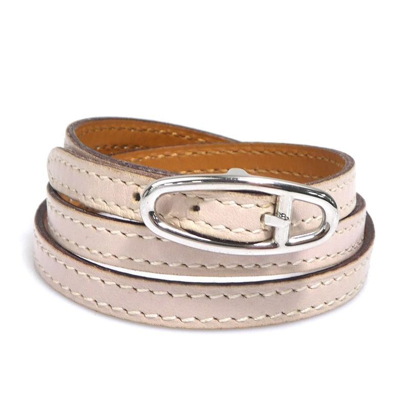 Hermes Double Tour Leather Beige Bracelet