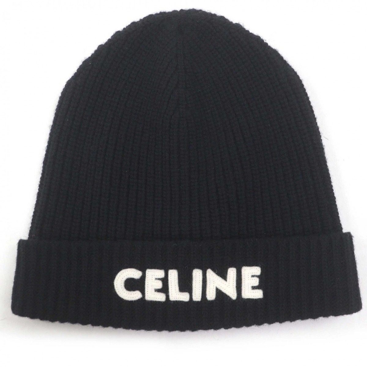 Celine Wool Logo Patch Knit Cap Beanie Black TU — view 4