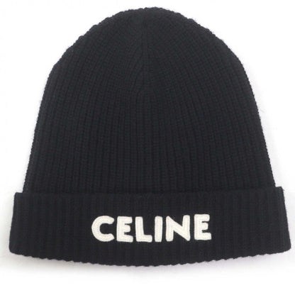 Celine Wool Logo Patch Knit Cap Beanie Black TU — view 4