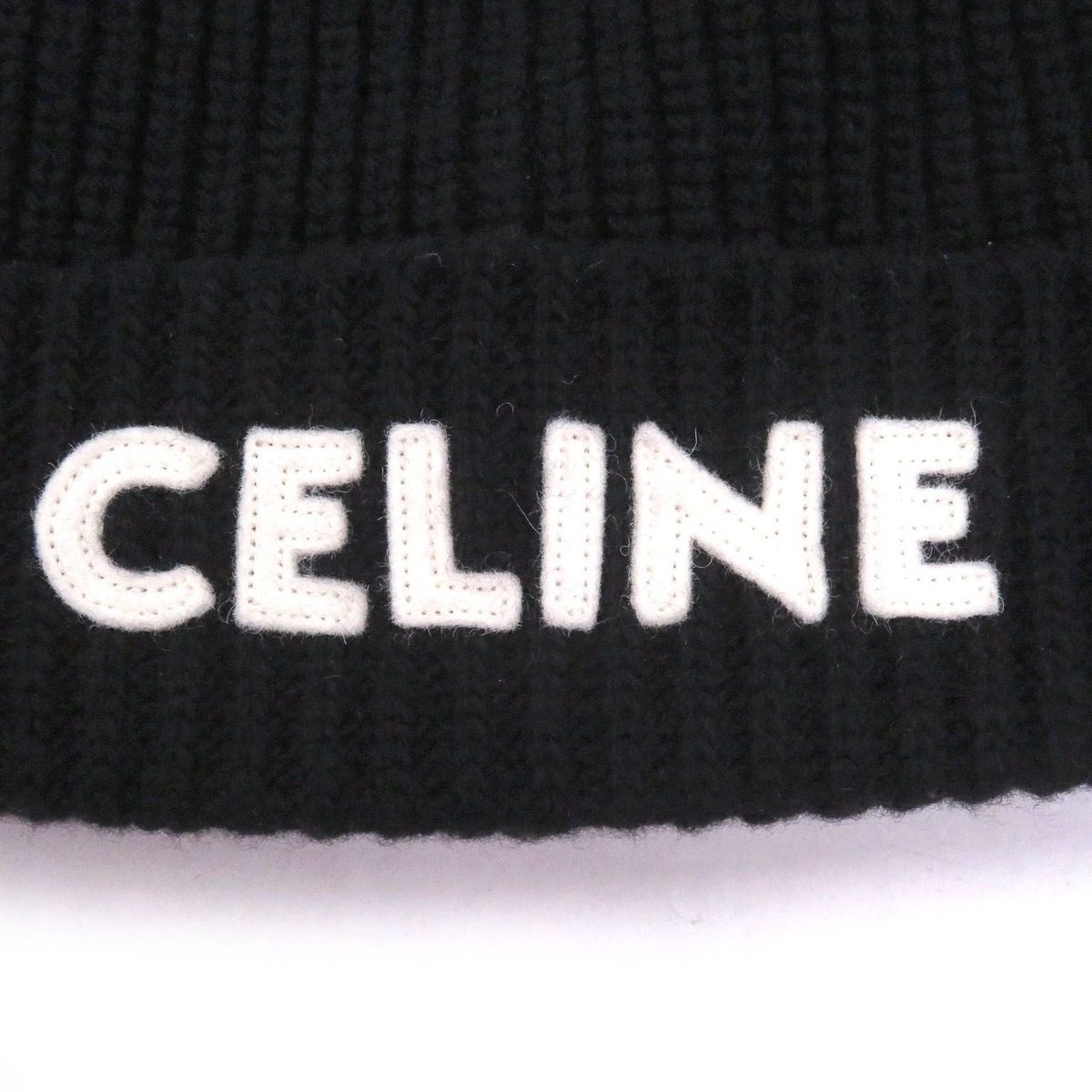 Celine Wool Logo Patch Knit Cap Beanie Black TU — view 5