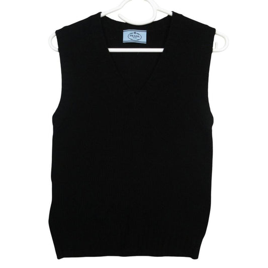 Prada Cashmere Wool V-neck Knit Vest Pullover Top Black 38 Sweater