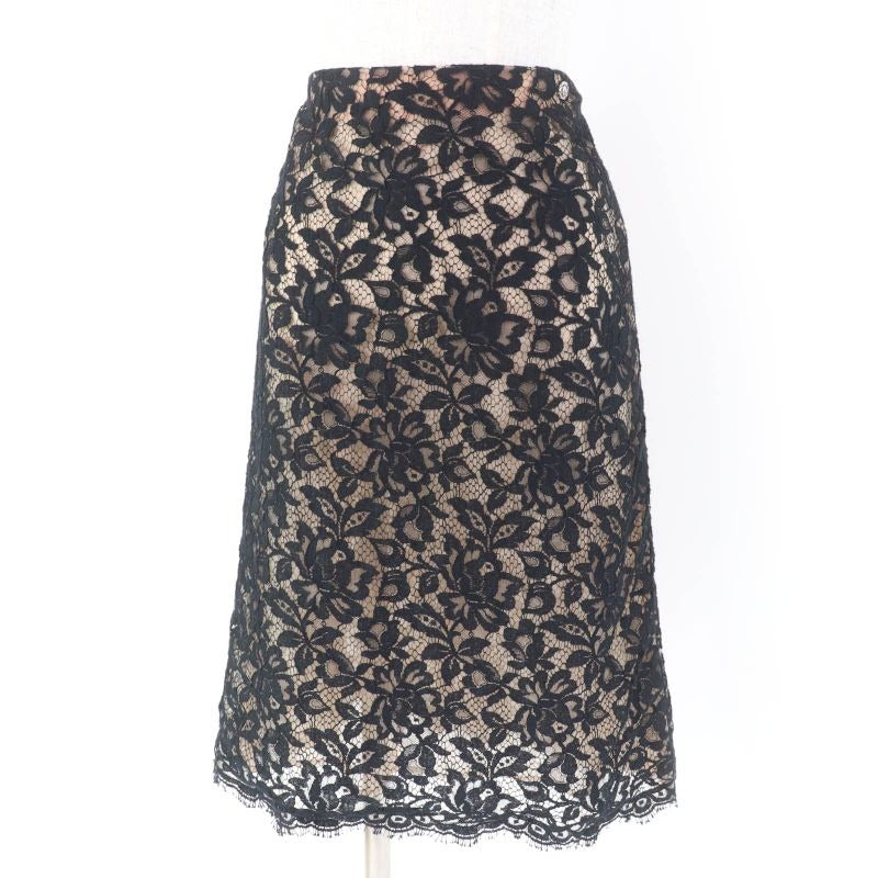 Chanel 100% Silk Lined Full Lace Skirt With Lion Hardware Black 38