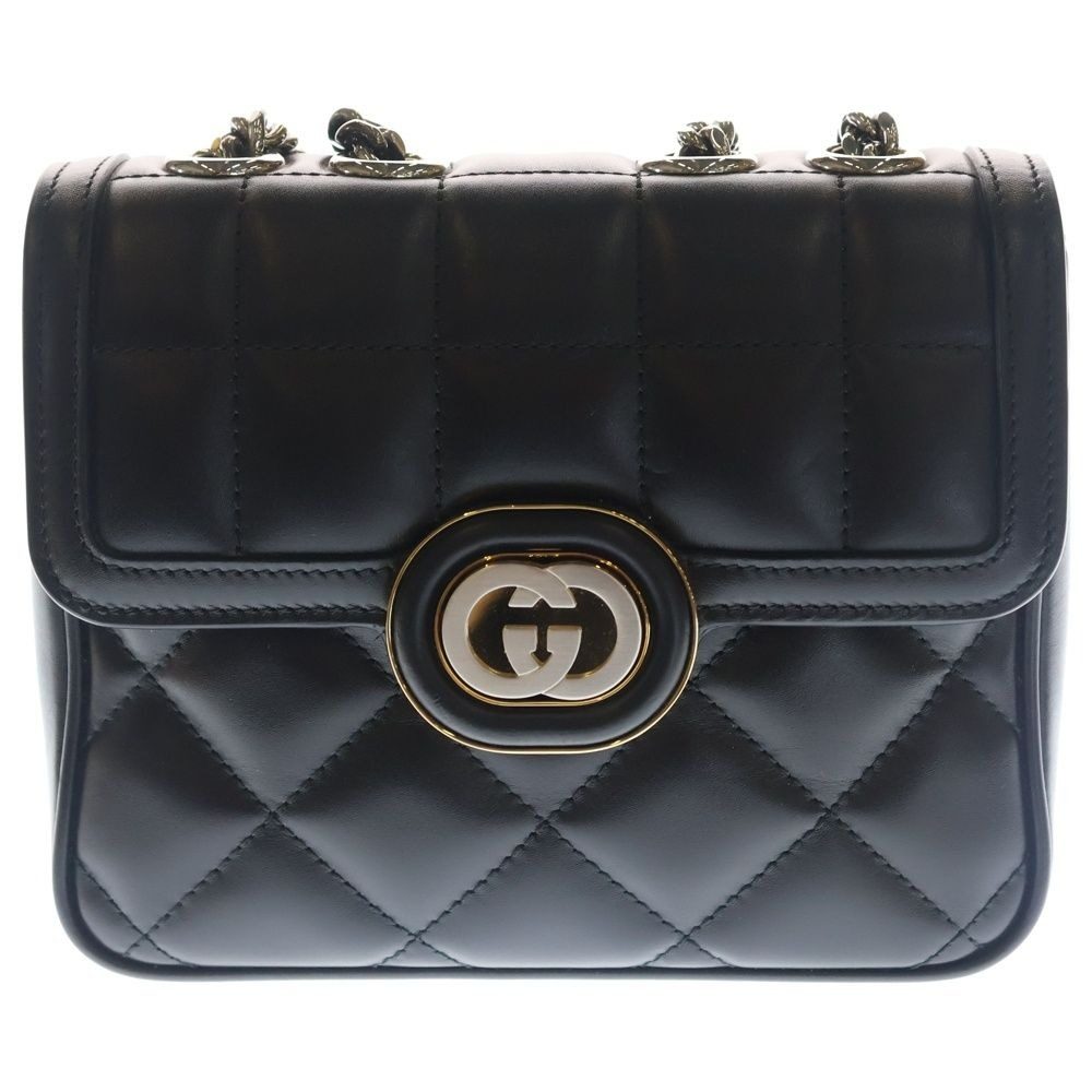 Gucci Deco Mini Leather Mini Shoulder Bag Chain Black Silver