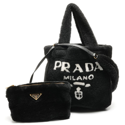 Prada Handbag Shearling Logo 2-Way