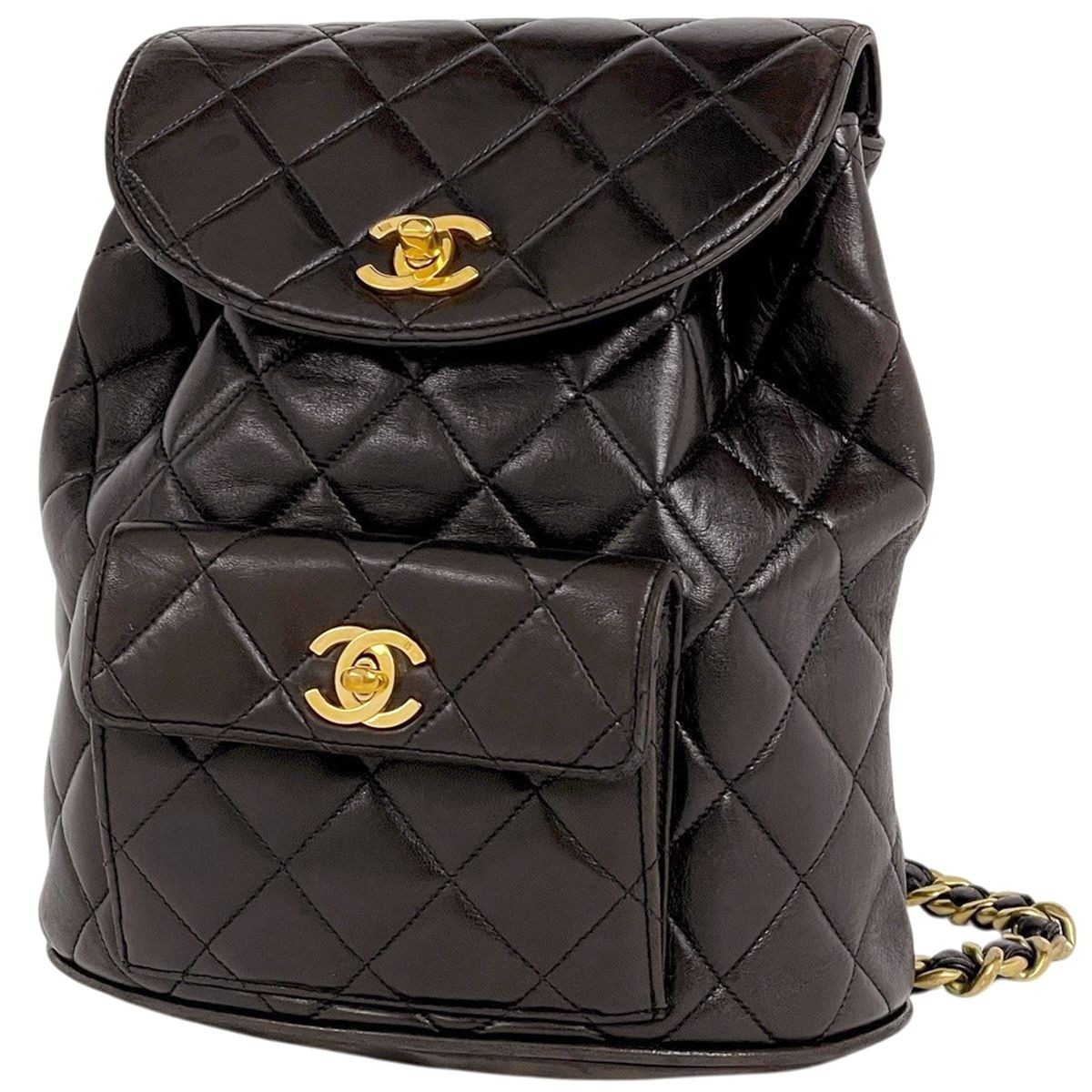 Chanel CC Logo Chain Backpack Quilted Leather Black