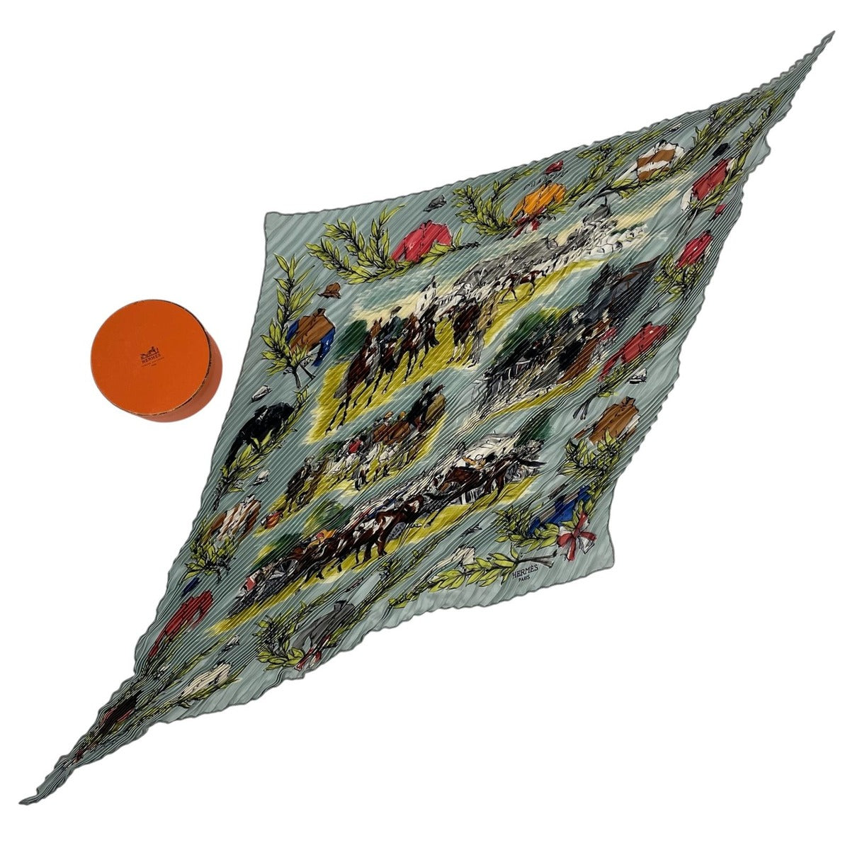 Hermes Scarf Pleated Silk Chantilly Racetrack Gray